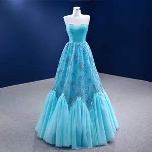 Luxury Blue Pakistani Plus Size Lace-Up Bridal Wedding Dresses