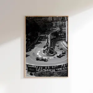Black & White F1 Poster, Monaco Racetrack Wall Art, Formula Racing Digital Print