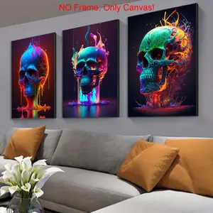 Skull Pattern Canvas Painting without Frame, 3 Counts Creative Pattern Wall Art Painting, Wall Art Decor for Home Living Room Bedroom Office, Modern Art Design, Modern Home Decoration