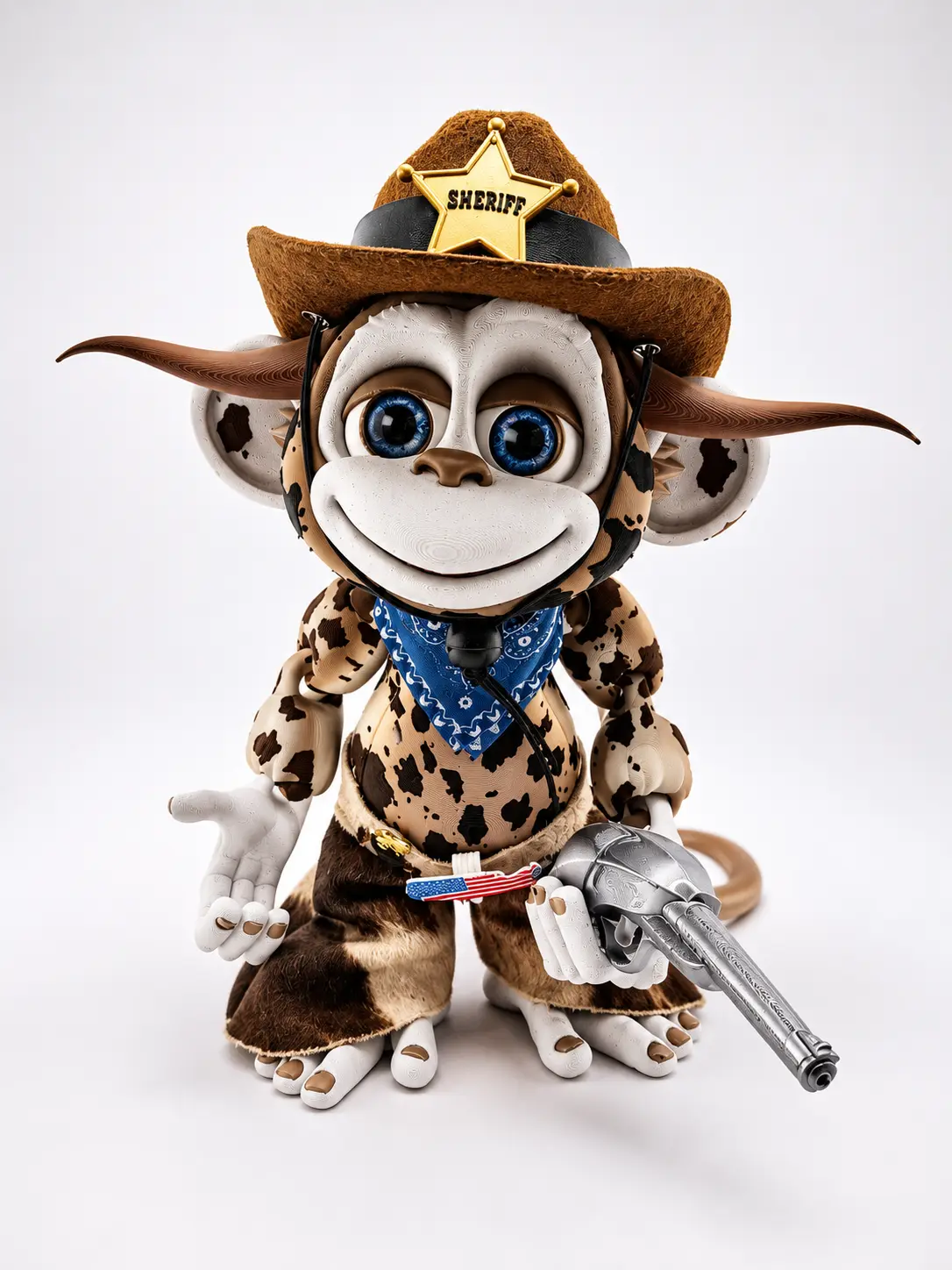 HixTown 9" Articulated Cowboy Monkey - Rootin' Tootin' Collection - 3D Printed Collectible Figure with Outfit & Accessories