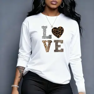 Wo Long Sleeve Tops Vintage Graphic Tees Wo Shirts Wo Graphic Tees Animal Print LOVE Retro - Style Top Casual Daily Wear Outings And Fashion - Forward Style Statets