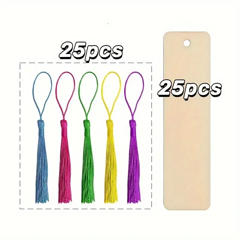 1 Set DIY Wooden Bookmark Kit – 25 blank wood bookmarks and 25 tassels. Handmade craft set for painting, engraving and decorating, perfect for school, office and creative DIY projects. Book Accessories