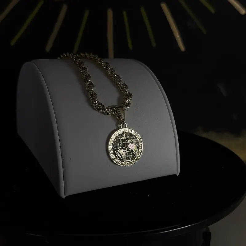 Men's Gold Plated Small "The World Is Yours" Pendant, 24-in Rope Chain, Everyday Wear Luxury Statement Jewelry