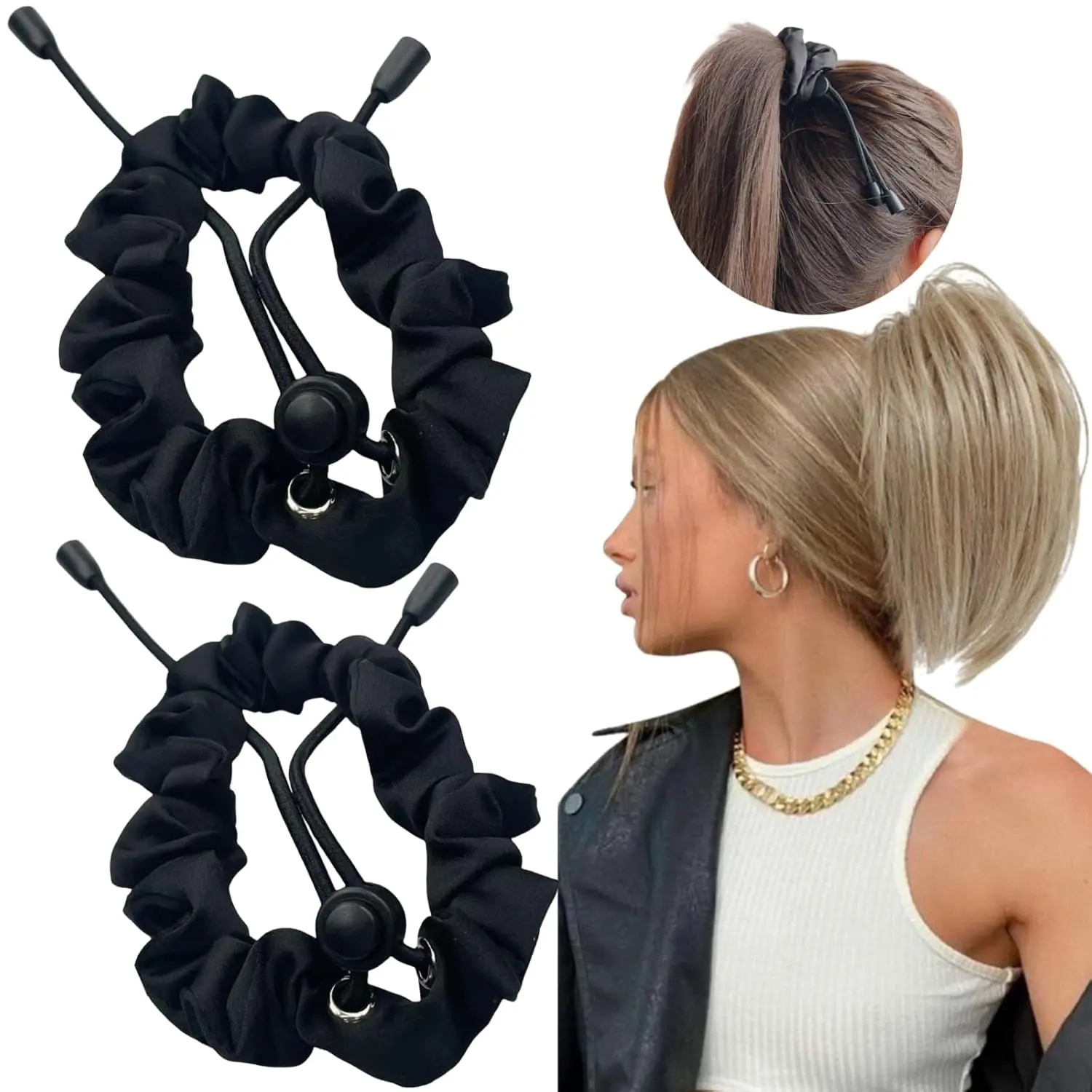 Adjustable Hair Ties, Satin Scrunchies, Hair Ties for Thick, Adjust Satin Hair Tie, Length and Lock Hair Stretcher, Thick Ties for Buns, Soft Locs, Dreads, Curly Hair&Afro Puffs