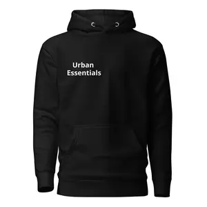 Urban Essentials Black Hoodie - Simple Design with Front Pocket and Logo Print