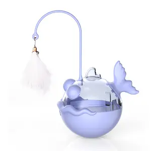 Multi Function Angelfish Cat Toy with Teaser Feather & Catnip Ball - Self Play Wobbler Treat Dispenser for Indoor Cats | Interactive Cat Toys & Accessories