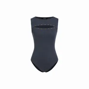 Cider Textured Cut Out Metal Detail Tank Bodysuit