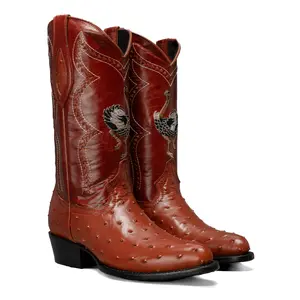 Classic Cowboy Boot Premium Leather J Toe Ostrich Print Cut