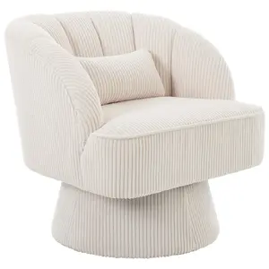 Garvee and Garvee Modern 360° Swivel Barrel Accent Chairs, Plush Velvet and Teddy Fabric Upholstered, Striped Backrest, Comfortable Round Lounge Chairs for Living Room, Bedroom, Office, Reading Nook, Multiple Colors