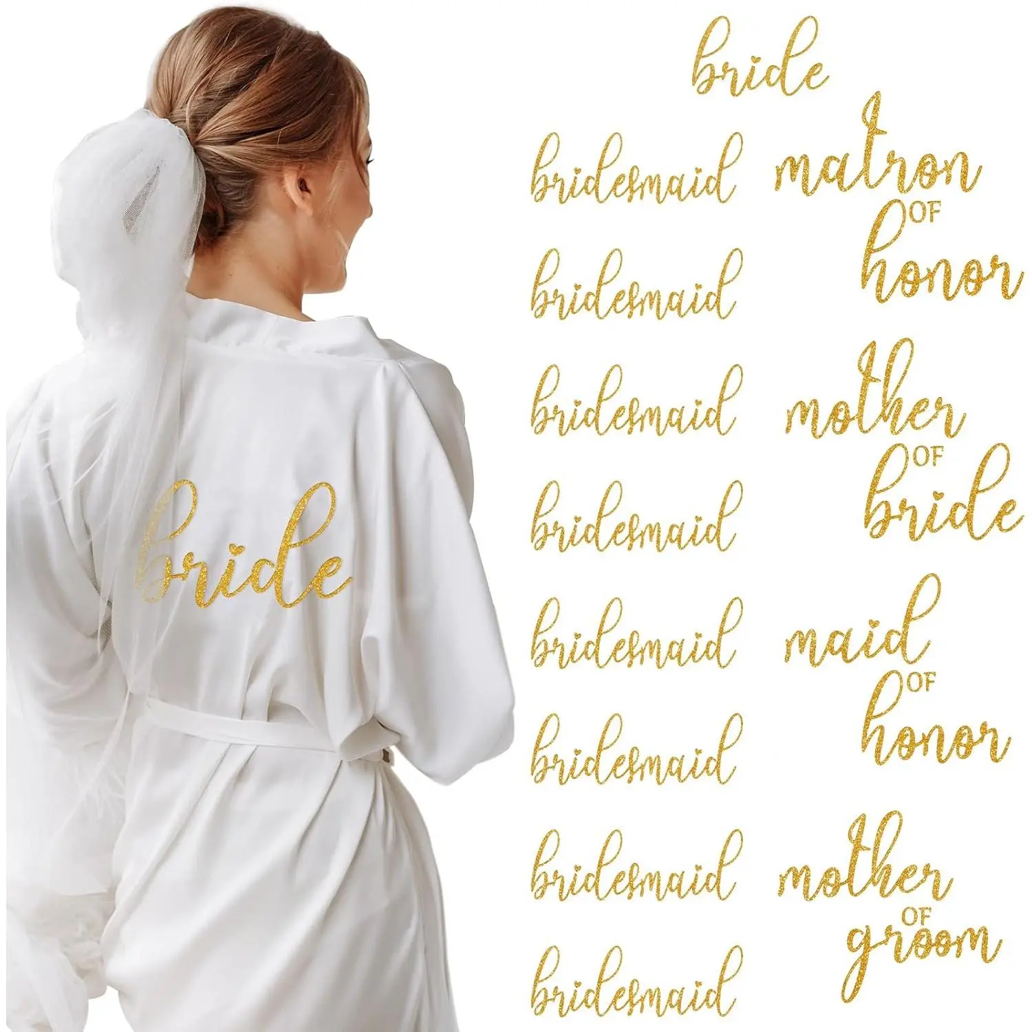 13 count  Bride Iron on Heat Transfer Vinyl Set Bridesmaids Iron on Decals Bride Decal for Shirt Maid of  Heat Transfer on Vinyl Stickers HTV for Wedding Party Bags Clothes T Shirt