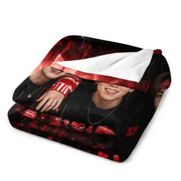# TikTok Shop   Red Black K-Pop Boy Group Throw Blanket, 7 Member Concert Star Heart Crown Printed Flannel Blanket, Soft Cozy Music Fan Blanket for Bed Sofa Couch, Labor Day Halloween Thanksgiving Christmas Gift