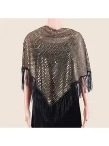 Sequin tassel shawl for evening dress, party mesh triangle scarf, women's high-end banquet thin shawl, Trendy Solid Shawl, Tassel Decor Shawl