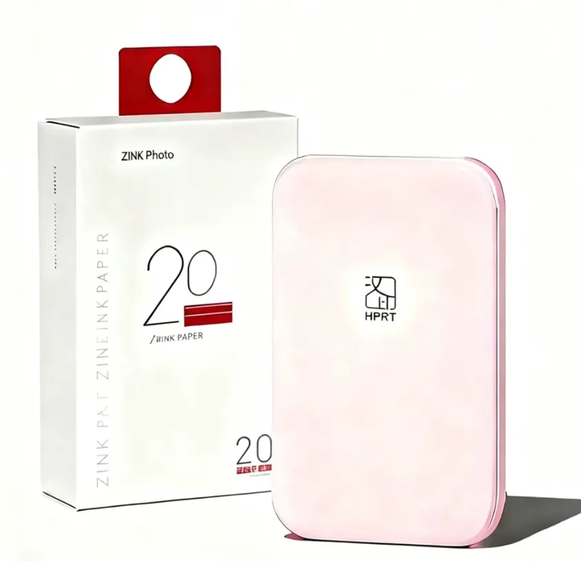 HPRT Pocket Photo Printer - Portable Mini Color Wireless Mobile Printer - Supports Zink 2x3 inch Adhesive Photo Printing - Bluetooth Compatible with iOS and Android Devices - Prints Pink Stickers