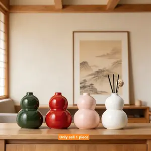 Gourd-Shaped Ceramic Reed Diffuser Bottle, 300ml/10oz Aromatherapy Vase, Minimalist Home Decor, Modern Aesthetic for Living Room, Bedroom, Office, Farmhouse Style, Refillable Fragrance Container