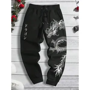 Men’s joggers with a drawstring waist and prints (dragon/flower/cartoon), featuring regular pockets; casual sports pants suitable for everyday wear and all seasons. GARMENTARY