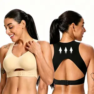 【S-3XL】Plus Size Postural Correction Sports Bra, Wireless Lift & Anti-Sag Molded Cups, Breathable Back Support Bra for Yoga Fitness