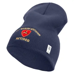 3rd Marine Division Retired Symbol Embroidered 8 Inch Solid Knit Short Beanie Made in USA
