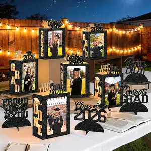 10 Pcs 2026 Graduation Table Decorations Boxes Black Photo Display Graduation Centerpieces Picture Frames Props with String Lights for Class of 2026 School College Congrats Grad Party Favor Gifts
