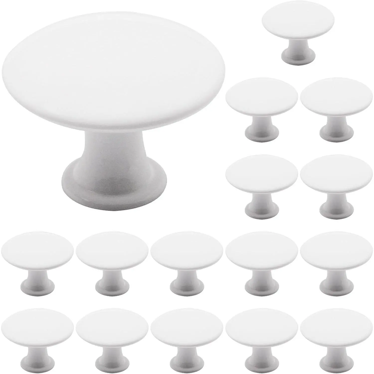 16 count White Cabinet Knobs, Round Dresser Knob Kitchen Drawer Knobs, Single Hole Cupboard Door Knob Dresser Drawer Pulls Handles