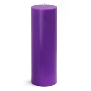 212 MAIN Unscented Traditional Pillar Candle, 3x9 in Purple, Handpoured Smokeless Dripless 70-Hour Candle for Indoor/Outdoor Camping & Home Decoration