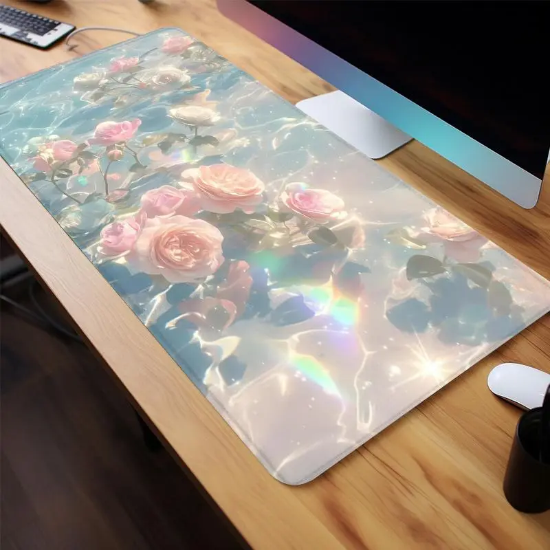 Rose Garden Pattern Mouse Pad, Large Gaming Mouse Pad, Office Desk Accessories, Aesthetic Desk Accessories, Non-slip Rubber Base Stitched Edge Desk Pad for Laptop Desktop, Computer Accessories, Desktop Accessory, Desk Accessories Decor