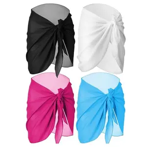 4Pcs Coverups for Women Bathing Suit Wrap Swimsuit Skirt Beach Bikini Cover up Swimwear Chiffon (Black/White/Light Blue/Rose Red) 55.1 x 19.6 inch - Home Improvement.