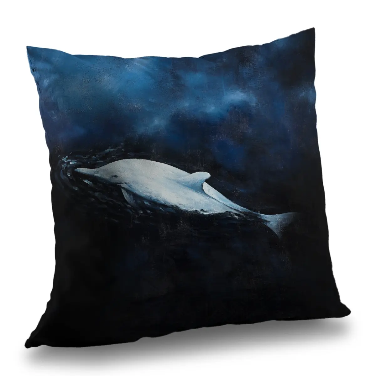 360 Stand 14x14 in Poly Twill Weave Throw Pillow - Vivid Dolphin Swim Print, Marine Art Nautical Aquatic Home Decor Accent, Nautical Vibe, Cozy, Decorative, Cushion