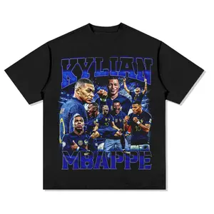 Women's Kylian Mbappe French Football Team Graphic T-Shirt - Pure Cotton, Soft Fabric, Unisex Relaxed Fit, Short-Sleeve, Oversized, Classic Commemorative Sports Apparel for Football Fans, Summer Casual Street Style Outfit