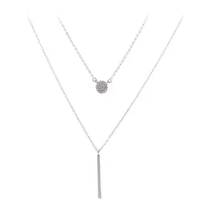 Silver Color Double Chain Long Stick Round Pendant Necklaces For Women Trendy Jewelry