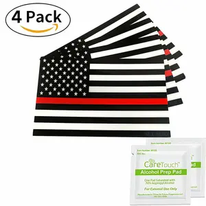 Thin Red Line Black White US Flag Stickers Supports Firefighters and EMT 4" x 2.5" Set of 4