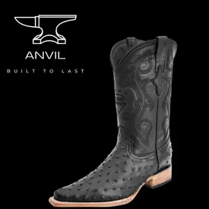 Black Embossed Ostrich Boots 3x