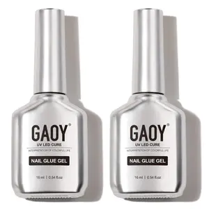 2Pcs 16ml Gel Nail Glue for Acrylic Nails Tips, 2 in 1 Nail Glue and Base Coat, UV Light Cure