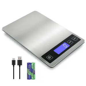 22lb food scale, digital kitchen scale weight grams and oz for weight loss cooking baking, 1g/0.1oz precision, rechargeable and waterproof, stainless steel and tempered glass, gray silver