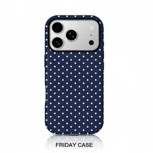 Navy Blue Polka Dot Phone Case for iPhone 17 17 Pro 16 Pro Max 15 Pro 13 12 11 XS 8 Plus 7 Glossy 2 in 1 Stylish Minimalist Slim Protective Cover