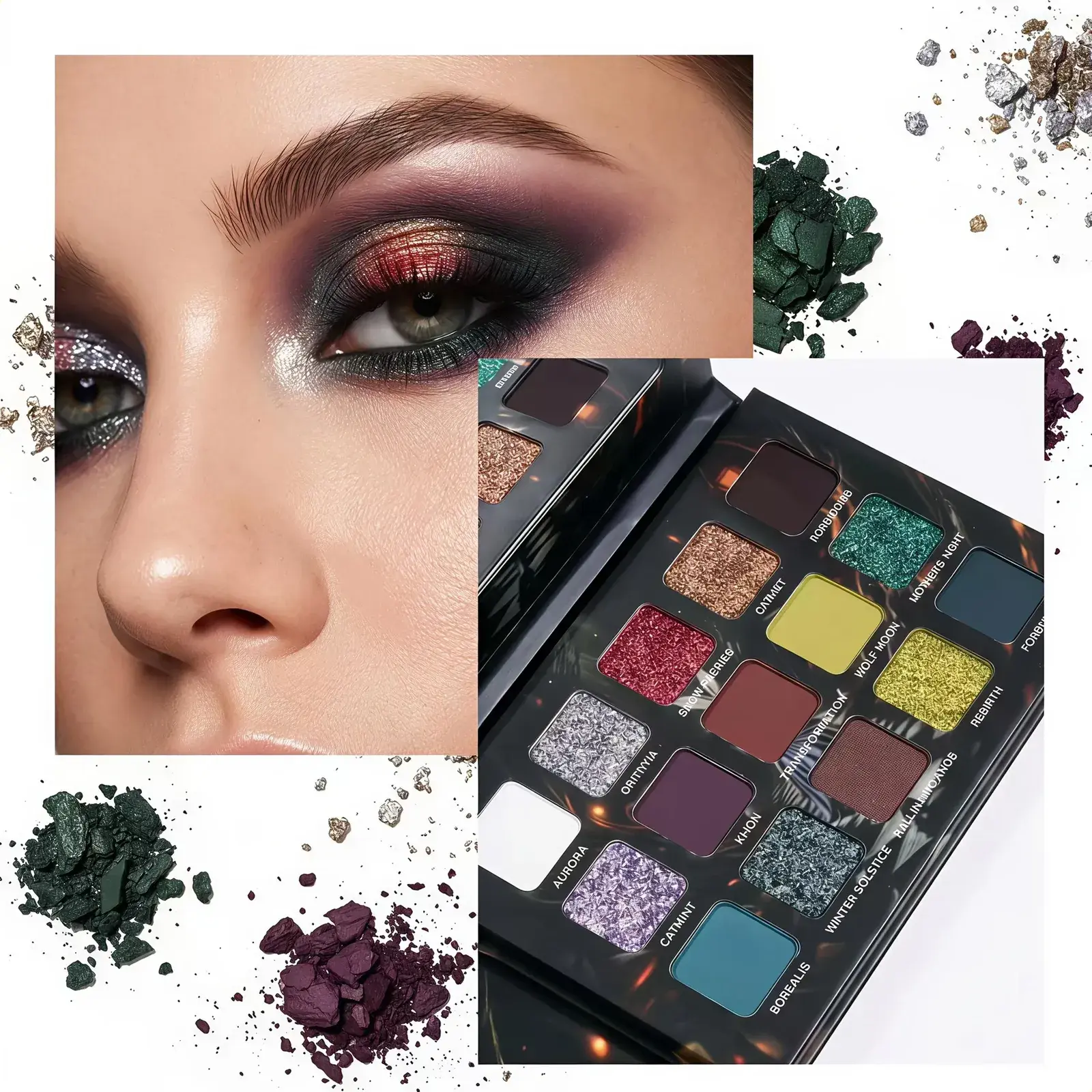 HERORANGE 15-Color Anime Eyeshadow Palette - 115g 3-in-1 Highly Pigmented, Shimmer Sparkle & Matte Cosmetic with Highlighter, Flawless, Long Lasting, No Fallout, Built-in Mirror, Single Item, Cosplay Makeup, Teen Gift,summerwins