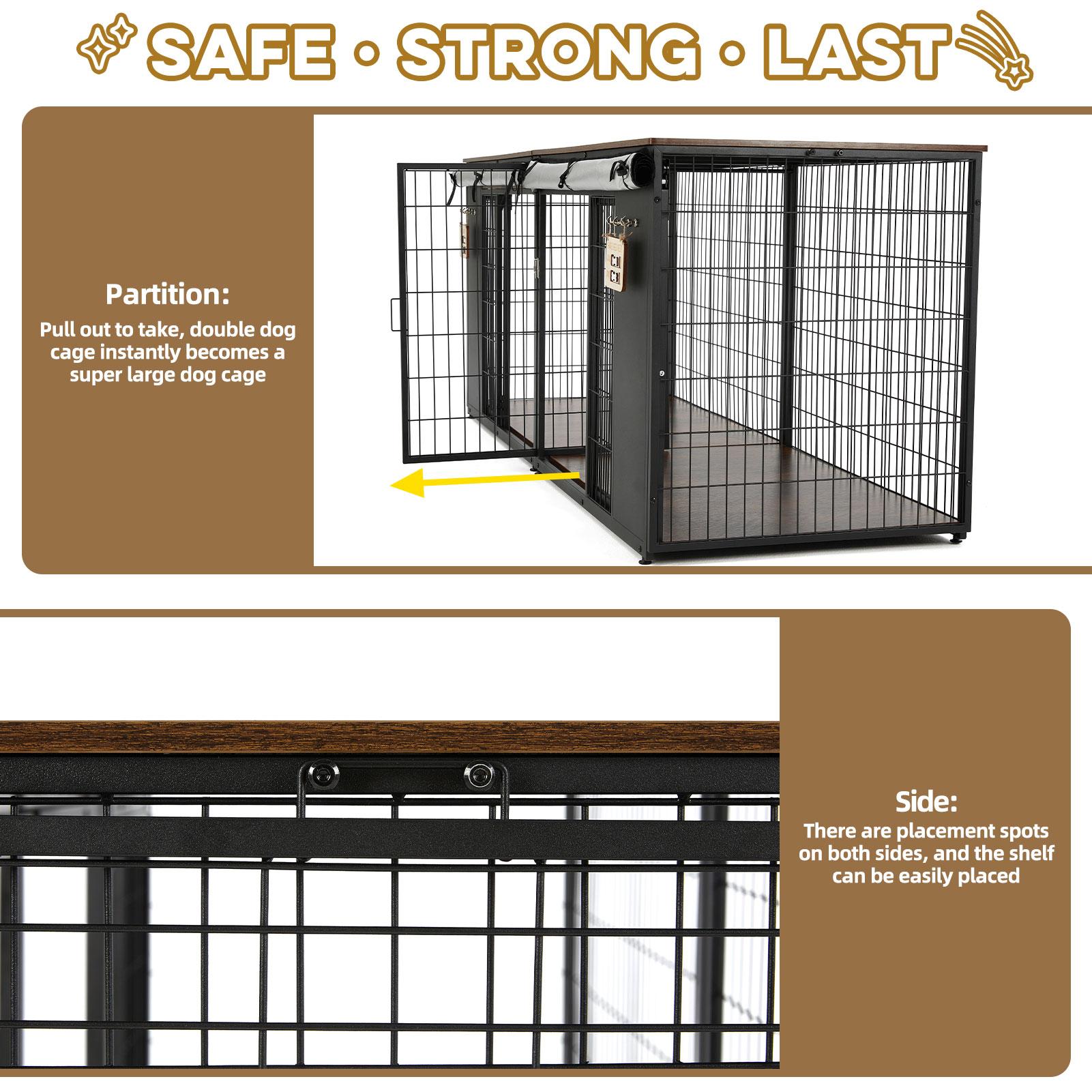 ZZWHOM Premium Double Solid Wooden Slat Dog Crate - Double Door Escape-Proof Kennel for Medium to Giant Breeds, Indoor Secure Space with Lockable Door, Non-Skid, Ventilated, Minimal Assembly Required, Durable Pet Furniture, Multiple Sizes