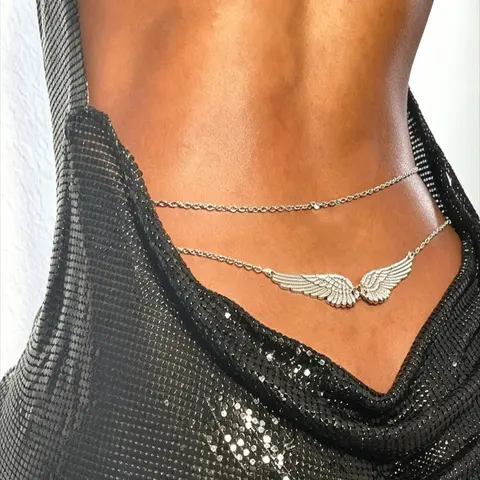 2 Piece Set Fashion Sexy Wings Double Layer Waist Chain for Women, Simple Unique Party Nightclub Creative Waist Chain Set Body Accessory