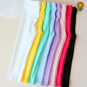 DZP-8-Pack Girls' Solid Color Tights, Candy-Colored 3/4 Length Leggings, Stretchy Polyester & Spandex, Hand Wash Only, Knit Fabric, for Girls' Fashion, All-Season Wear