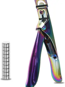 Acrylic Nail Clippers with Magnets Stainless Steel Nail Cutter for Nail Tips, Professional Adjustable Nail Clippers for Home Salon Nail Art Beauty (Rainbow)