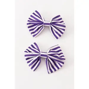 Purple stripe piggie hair bow