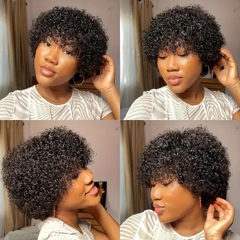 Glueless Kinky Curly Bob Wig for Women | Soft 4 Inch Short Jerry Curls with Machine-Made Cap, Comfortable Fit & Afrocentric Style