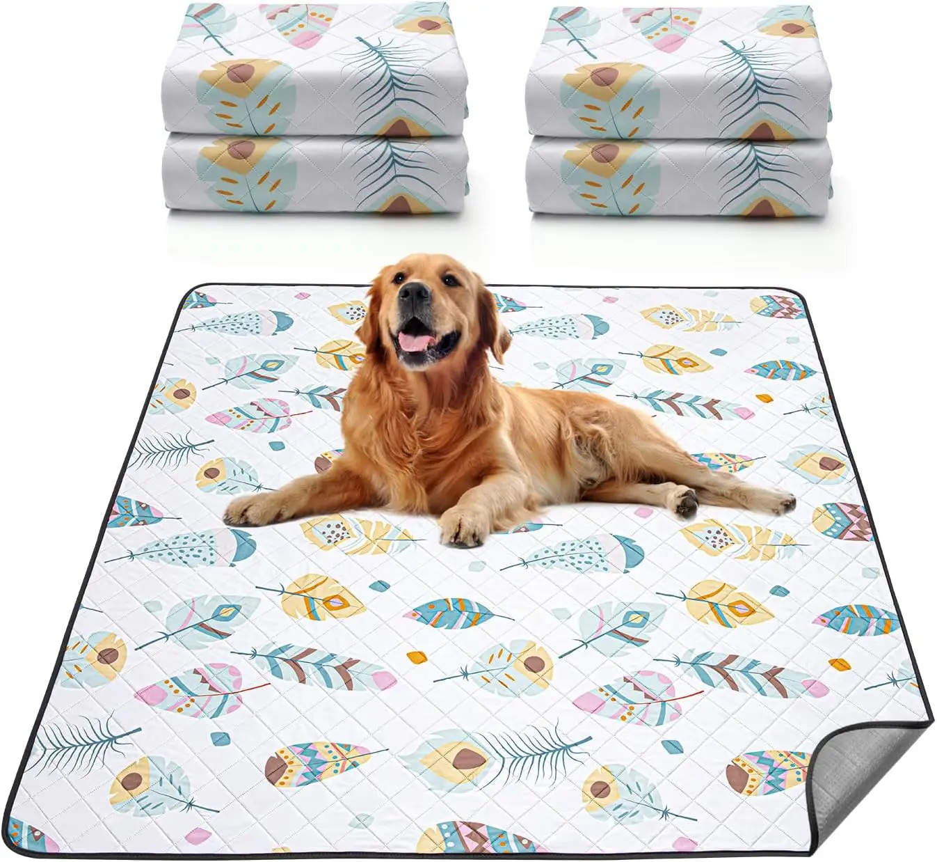 LOOBANI Washable Pee Pads for Dogs,2 Pack Ultra-Absorbent and Leak-Proof Whelping Pads, Non-Slip Reusable Puppy Pads, Waterproof Puppy Training Pads M