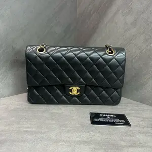Pre-owned CHANEL Medium SN16 Classic Double Flap Bag Black Lambskin Gold Hardware