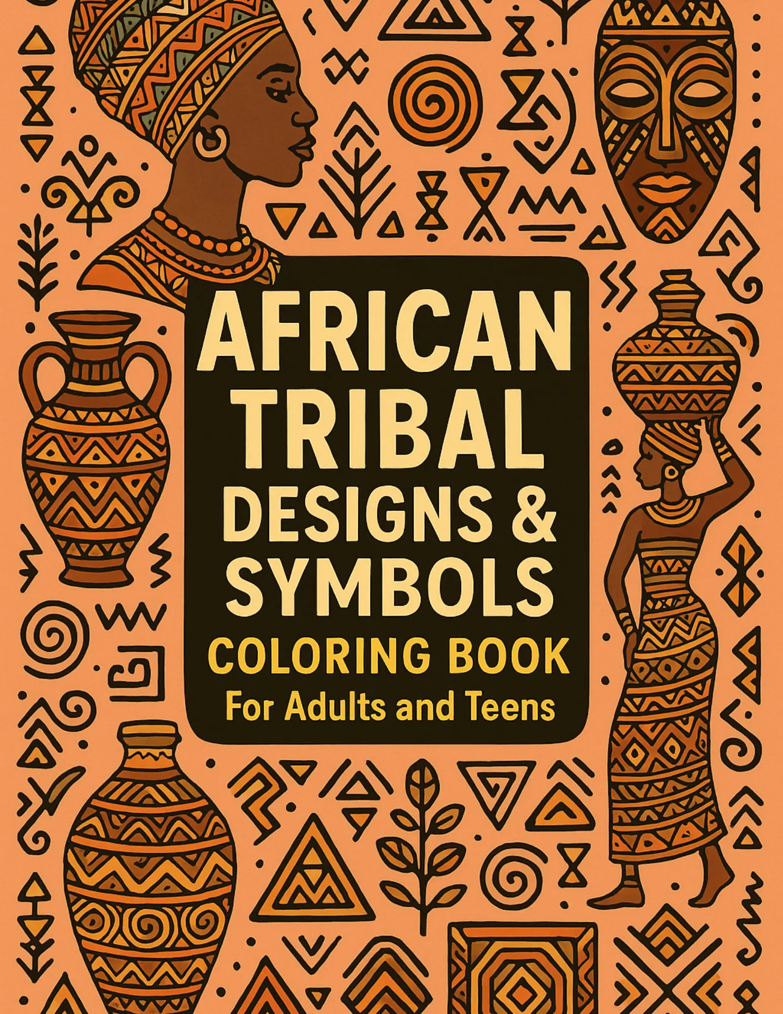African Tribal Designs and Symbols Coloring Book Sheets For Adults and Teens