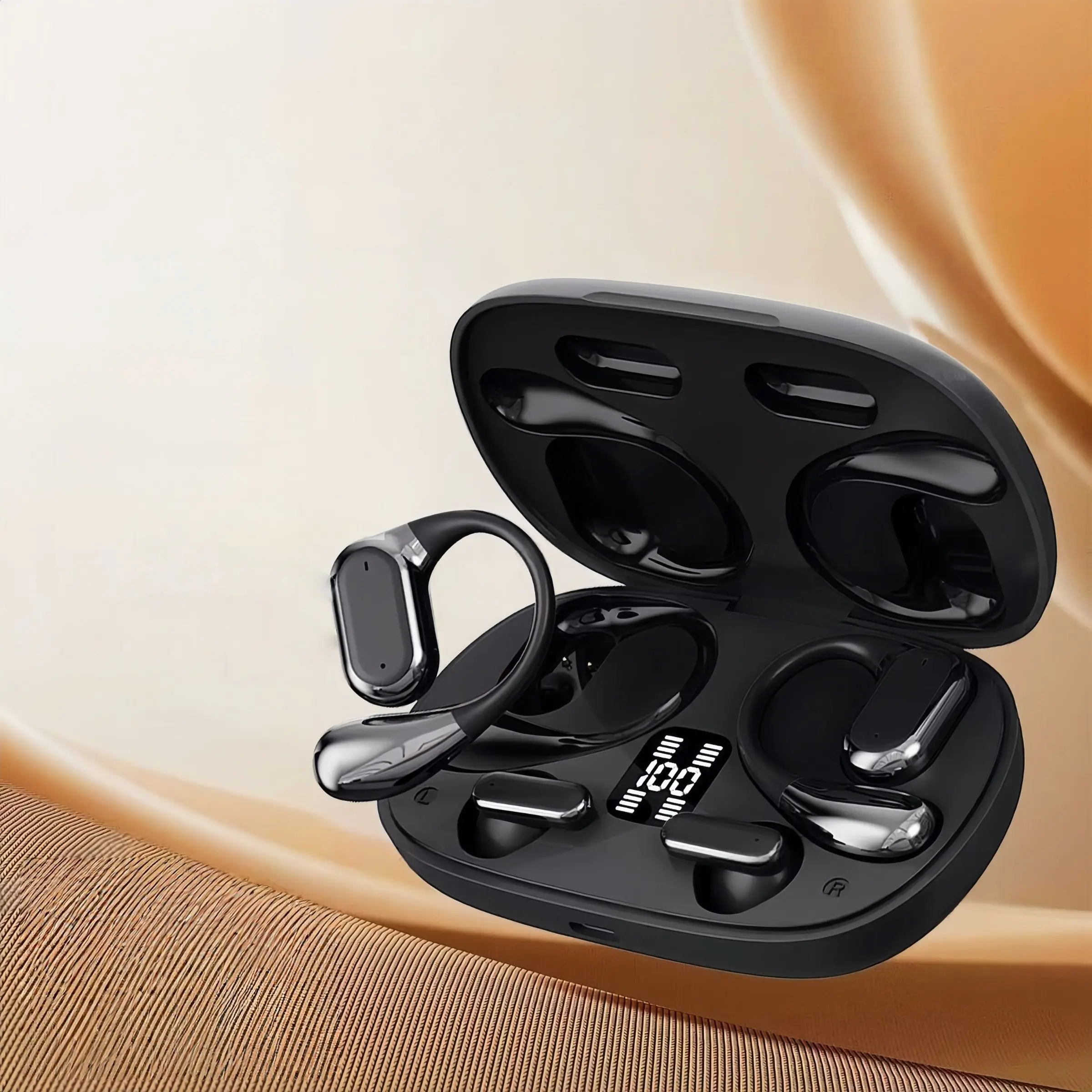 Wireless Earphones Two Pairs Half In-Ear + Over-The-Ear, Earbud, Wireless Ear Buds, Electronic Earphones, Long Battery Life, Comfortable Wear, High Aesthetic, Fashionable Earbuds, Work Earbuds, Essential for Business Travel, Wireless Audio Headphones