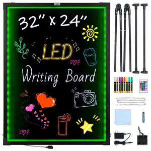 fathersdaygift VEVOR LED Message Writing Board, 32x24 Illuminated Erasable Lighted Chalkboard, Neon Effect Menu Sign Board, Drawing Board with 8 Fluorescent Chalk Markers and Remote Contro Tested toStandards