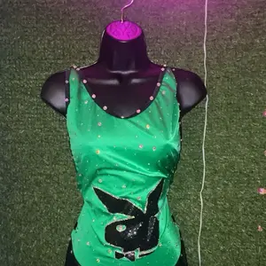 Emerald Glam Bunny Rhinestone Bodysuit Plus Size Green Sparkle Tank Top with Black Bunny Design