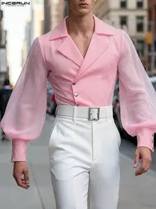 INCERUN Men's Fashion Patchwork Transparent Design Long Sleeve Suit Jacket, Stylish Casual Wear, Perfect for Daily Use, High-Quality Fabric