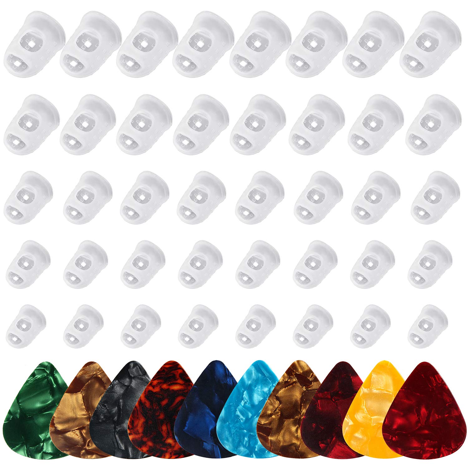 40 Pcs Silicone Guitar Finger Guards, 10 Pcs Guitar Picks Set for Stringed Instruments, Mandolin - 5 Sizes Finger Protection Guitars & Gear Accessories