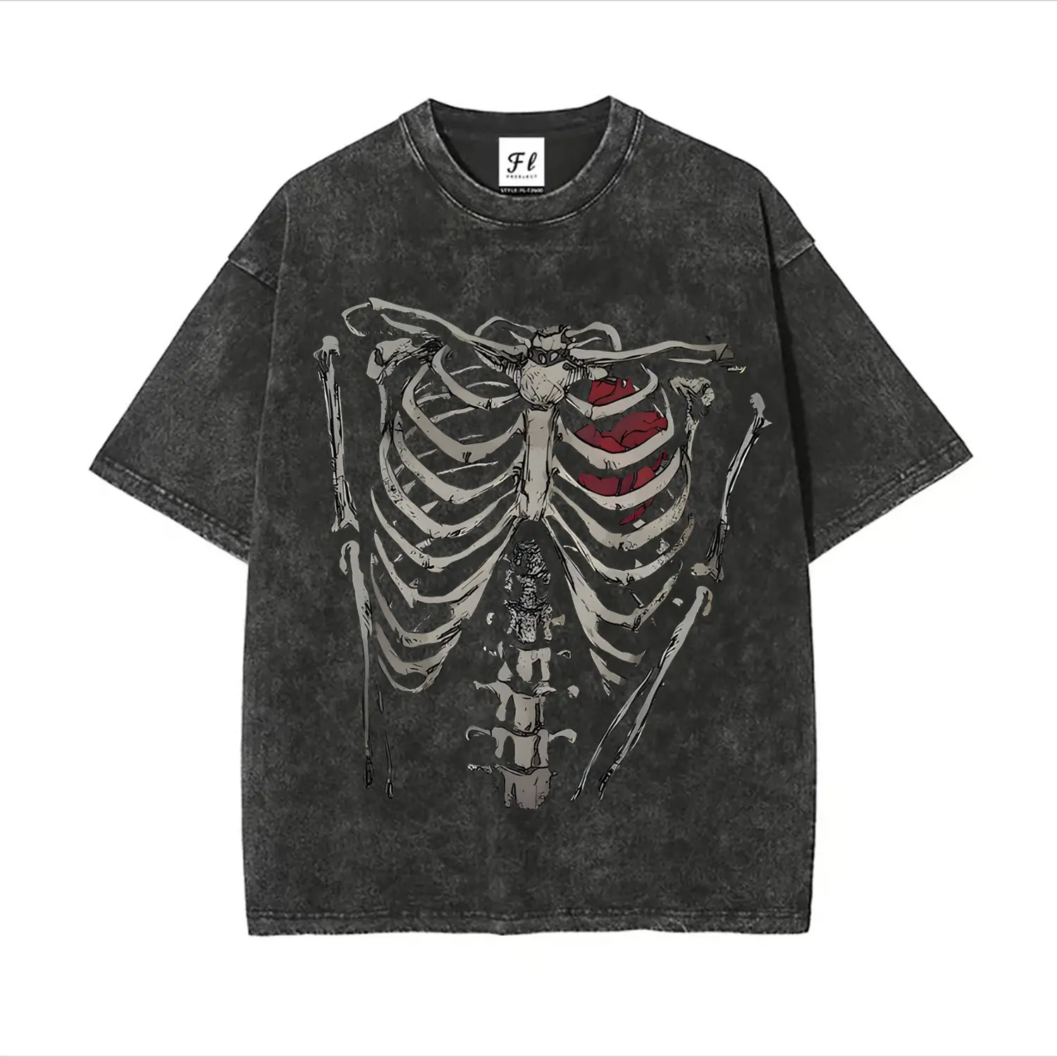 Skeleton Rib Cage Red Heart Graphic Tee, Gothic Oversized Cotton Shirt, Comfort Fashion Outfit, Edgy Romantic Gift for Him/Her, Perfect Present for Valentine’s Day, Halloween, Casual Wear